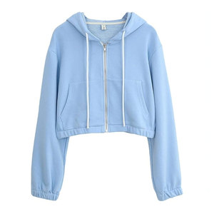 Short Cropped <b>Zipper</b> Hoodies For Women Long Sleeve Hooded <b>Tops</b> Soft Fleece Zip Front Relaxed Fit Style Daily Clothing - Product Image 1