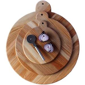 Assiette à pizza en bois naturel avec rainure pour steak |   Planche de service rustique pour la salle à manger - Product Image 4