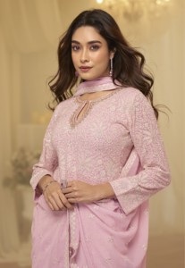 Georgette Free Size Stitched <b>Suit</b> with <b>Chikankari</b> Embroidery Work - Product Image 6