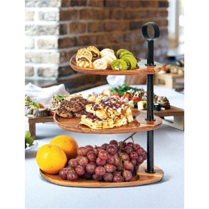 Présentoir rustique à 3 niveaux en bois pour gâteaux, pâtisseries et plats, idéal comme centre de table - Product Image 1