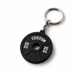 Custom Rubber Weight <b>Plate</b> Keychain Black Gym Fitness Key <b>Ring</b> Training Souvenir - Product Image 1