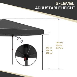 Gazebo Pop-up 3x3m con 2 Finestre in Rete, Tetto Riflettente, Riparo Istantaneo, Altezza Regolabile, Nero - Product Image 5