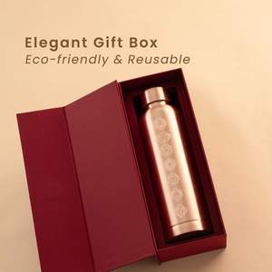 Bouteille d'eau en cuivre pur 1 litre, design luxueux réutilisable avec symboles Chakra, boîte cadeau incluse - Product Image 2