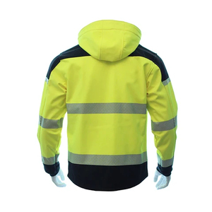 เสื้อแจ็คเก็ตทำงานสีเหลืองสะท้อนแสงสำหรับผู้ชาย มีฮู้ด แถบสะท้อนแสง กันลม ปิดด้วยซิป ผลิตจากโพลีเอสเตอร์ เหมาะสำหรับใส่ในฤดูหนาว - Product Image 5
