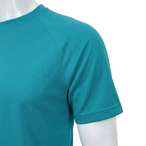 T-shirt à manches courtes pour homme, couleur turquoise, col rond, coupe classique, tricoté, décontracté, séchage rapide, couleur unie - Product Image 3