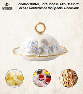 Nueva Mantequera de Porcelana Fina con Diseño Lujoso, Tapa de Cúpula, Perilla y Bordes Dorados, Ecológica, Libre de BPA, No Tóxica, Forma Redonda para Servir - Product Image 4
