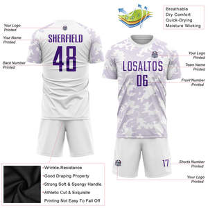 Uniforme de Fútbol Personalizado Blanco y Morado Camuflaje con Nombre y Número del Equipo, Camiseta y Pantalones Cortos de Fútbol, Kit Completo para Hombres, Jóvenes y Adultos - Product Image 3