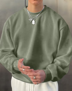 Men's White Crew Neck Oversized Woven Fleece Pullover Solid Color Minimalist Breathable Polyester Sweatshirt Winter Wear - Product Image 6