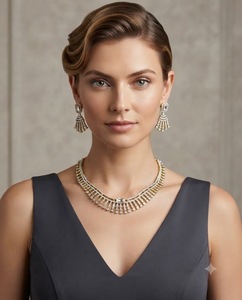 Parure de bijoux plaquée bicolore avec collier en diamant américain taille radiant et boucles d'oreilles assorties, style ethnique pour soirée, vente en gros - Product Image 4