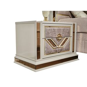 Omari hiện đại 2 ngăn kéo đầu giường gỗ và vàng điểm nhấn màu be - Product Image 4