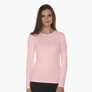 Women <b>Long</b> <b>Sleeve</b> Crew Neck T-Shirt Slim Fit Solid <b>Pink</b> Cotton Knitted Casual <b>Top</b> - Product Image 1