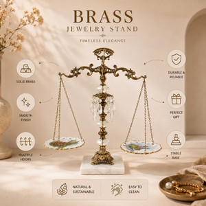 Soporte de Joyería de Latón Premium, Organizador Decorativo con Diseño de Balanza y Detalles de Cristal para Exhibir y Almacenar Collares, Anillos y Pendientes - Product Image 2
