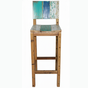 Tabouret de bar design en bois de bateau recyclé, style rustique vintage industriel, bois coloré original, pour pub, café, restaurant - Product Image 4