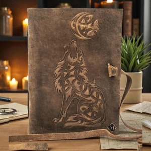 Handbound Wolf Embossed Leather Journal Rustic Travel Notebook with Strap unlined journal for gifts - Product Image 4