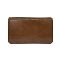 Dompet Kulit Mikrofiber Coklat Mengkilap Mewah Beena, Minimalis, Panjang, Resleting Ganda, Tahan Air, Banyak Slot Kartu