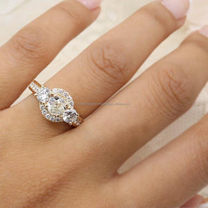 IGI/GIA Lab Grown Vintage 14k or jaune mariage/fiançailles unisexe bague coupe diamant anniversaire fête cadeau poire coupe diamant - Product Image 1