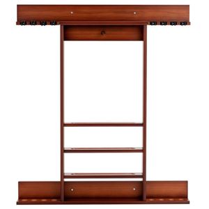 Portastecche da Biliardo da Parete in Legno di Pino Marrone Resistente, Contiene 8 Stecche, 16 Biglie, 5 Scomparti, Scatola Porta Aste in Pelle PU Inclusa - Product Image 1