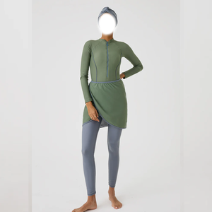 Traje de Baño Modesto de 2 Piezas con Hijab, Cobertura Total, Islámico, para Mujer, Corte Alto, Ecológico, Secado Rápido, Ligero, Estampado, Impermeable por Delante - Product Image 1