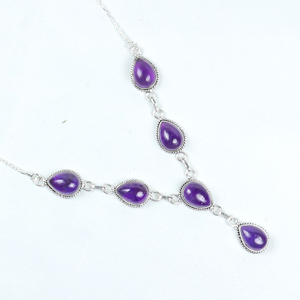 Top Quality Wholesale 925 Sterling Silver Natural Amethyst Teardrop Multi Stone Statement Necklace Elegant Fashion Jewelry - Product Image 3