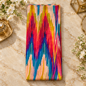 Toub Soudanais Radiant Brushstroke Rabbit à Rayures Multicolores |   Tissu imprimé abstrait vertical de 44 pouces pour vêtements de fête pour femmes - Product Image 1