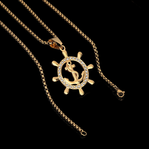 Pendentif Ancre et Roue de Bateau Plaqué Argent Haute Qualité avec Strass, Charme Classique Unisexe pour Usage Quotidien, Origine Inde - Product Image 2