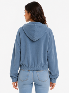 เสื้อแจ็คเก็ตผู้หญิง Livster Premium รุ่น Winter Blue Corduroy แบบมีฮู้ด ผ้าคอร์ดูรอยเนื้อนุ่ม สไตล์ลำลอง ตัวเสื้อแบบครอป ติดกระดุมแป๊กด้านหน้า พร้อมเชือกผูก - Product Image 3