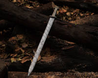 Épée Viking Ragnar Lothbrok en Acier Damas Poli Fait Main, Épée Antique Médiévale du Roi Ragnar, Épée de Sorcier, Cuir