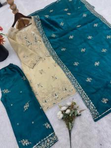 Presentamos la Nueva Colección de Diseñador Moderno GMY SILK, Conjunto Completo de Salwar Kameez con Bordado Pesado y Lentejuelas, Top, Pantalón y Dupatta - Product Image 6