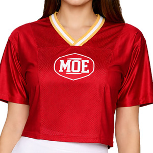 Camisetas de Mujer Personalizadas de Satén y Malla, Estilo Jersey de Fútbol Americano, Cuello en V, Top Corto de Moda, Ropa Deportiva, Marca Privada OEM - Product Image 5