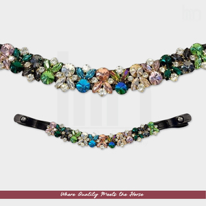 Bridelet de cheval en cuir personnalisé en forme de V avec cristaux multicolores et perles à clipser – Accessoires d'équitation scintillants - Product Image 6