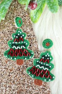 Premium Handmade Embroidery Green & <b>Red</b> Bauble Christmas <b>Drop</b> <b>Earrings</b> High Quality Seed Bead Design Statement Jewelry Unisex - Product Image 5