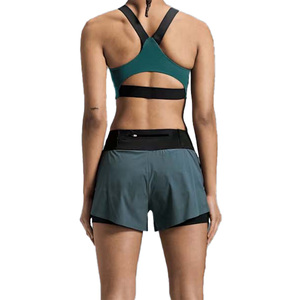 <b>Women's</b> Sporty High <b>Waist</b> <b>Shorts</b> Solid Color Knitted Quick Dry <b>Elastic</b> <b>Waist</b> with Logo on Right Leg 100% Cotton Anti-Pilling - Product Image 3