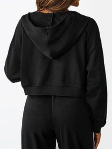 <b>Cropped</b> <b>Zip</b> <b>Up</b> Hoodie Women Long Sleeve Crop Sweatshirts Jackets - Product Image 5