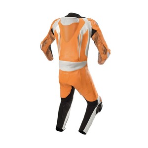 Combinaison de moto personnalisable, maillot de course en cuir orange, combinaison de course de moto de haute qualité, équipement de pilotage sur circuit - Product Image 2
