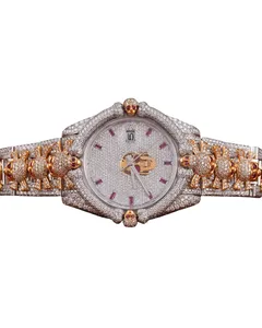 Montre-bracelet de luxe personnalisée en or rose avec moissanite et cadran bicolore intelligent, style bague entièrement sertie de diamants, cadeau de fête pour homme - Product Image 1