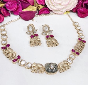 Elegante Juego de Collar y Aretes de Moissanita Étnica Chapada en Oro de Primera Calidad, Regalo de Boda, Compromiso, Joyería para Mujer para Fiestas - Product Image 4