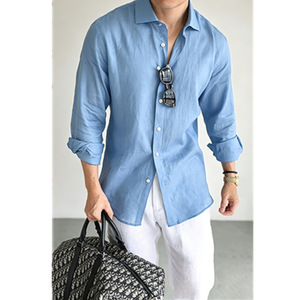 Chemises pour hommes 100% lin, haute qualité, polyvalentes, à manches longues, décontractées pour l'été, respirantes et anti-rides, taille XL - Product Image 4