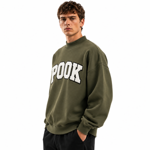 Custom Chenille Embroidery <b>Mens</b> Greek Letter Mock Neck Sweatshirt 100% Cotton Fleece <b>Pullover</b> <b>Mens</b> Mock Neck Sweatshirt - Product Image 2