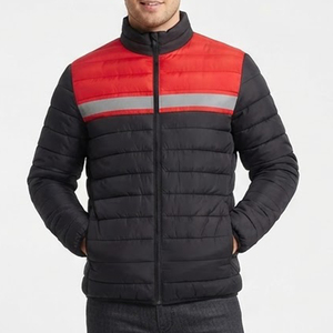 Nouveau manteau matelassé en duvet rouge et noir pour homme, col montant, fermeture éclair, vêtement d'extérieur décontracté, couleur unie, respirant, en polyester, pour l'hiver - Product Image 1