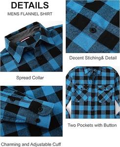 Chemise boutonnée à carreaux classique pour homme, en coton doux et chaud, chemise à carreaux décontractée avec deux poches, col ouvert, poignets ajustables - Product Image 5