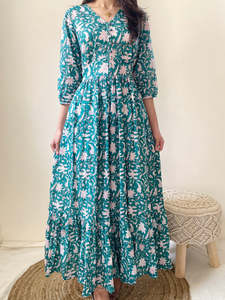 Women's Girls' Printed Pure Cotton Maxi Dress Indian Block Print Casual Summer Evening Party Trendy Wholesale Long Midi Bulk - Product Image 3