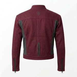 Chaqueta de motociclista para hombre de lona lavada color burdeos con paneles laterales personalizados con cremallera, estilo Cafe Racer, informal, para motociclistas. - Product Image 2