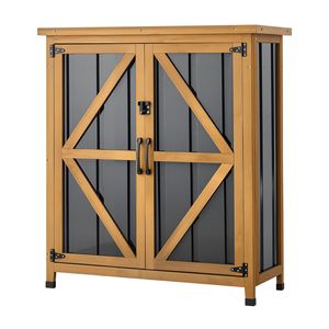 Abri de rangement pour outils de jardin 33,86" x 37,4" en bois et métal avec portes verrouillables, toit incliné, imperméable - Product Image 1