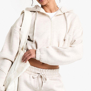 Custom Women's Winter Solid Hooded Cargo Tracksuit <b>Set</b> High Neck Crop Top and <b>Joggers</b> 2 Piece <b>Matching</b> Pockets Casual Outfit - Product Image 3