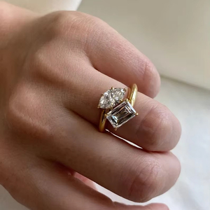 Marquise & Radiant Synthetic Lab Grown Diamond Toi Et Moi <b>Ring</b> IGI Certified <b>Two</b> <b>Stone</b> Engagement <b>Ring</b> Gold - Product Image 2