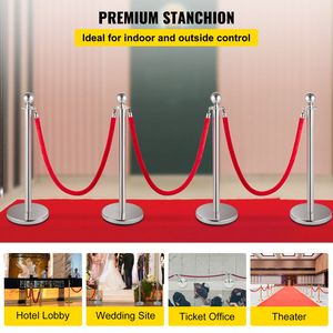 Juego de 4 postes plateados para control de multitudes con cuerda de terciopelo rojo de 1.5 m (5 pies) – Productos para control de acceso - Product Image 2