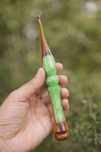 Luxury Epoxy Resin Wooden Green Brown Colorful Design <b>Crochet</b> <b>Hook</b> Comfortable Grip Handmade Knitting Accessory for Daily use - Product Image 2