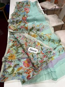 Sari Indio Exclusivo de Lino con Estampado Digital, para Verano e Invierno, de Secado Rápido, Elegante, Étnico, Festivo, para Novias - Product Image 5
