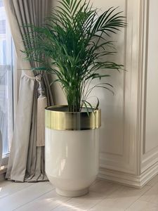 Macetero dorado para plantas de interior y exterior y soporte moderno de metal para plantas altas de jardín. - Product Image 3