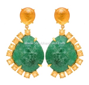 Joyería Fina Hecha a Mano en Plata de Ley 925 Chapada en Oro con Citrino Esmeralda Teñido Naturalmente, Estilo Encantador, Ideal para Bodas y Fiestas - Product Image 2